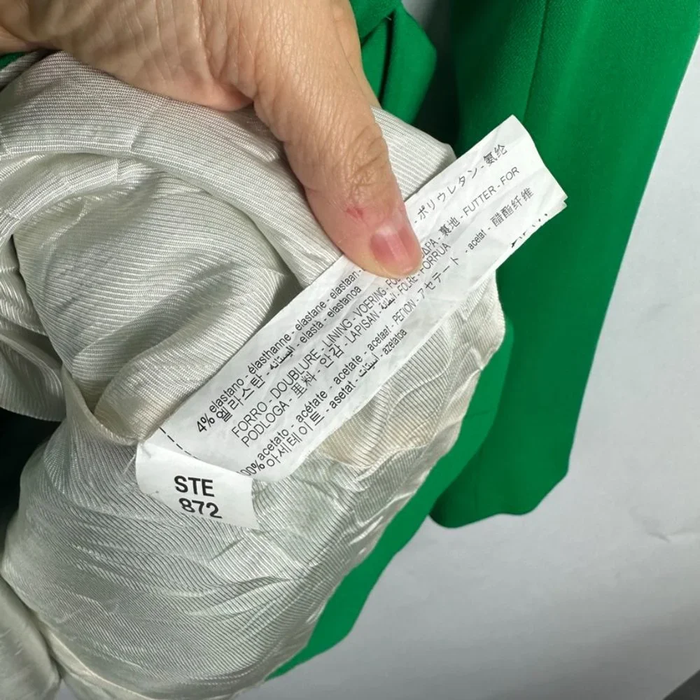 Zara Womens Lined Frock Blazer Coat Size XS Wide Belt Green Pockets Lined V-Neck - Picture 7 of 9